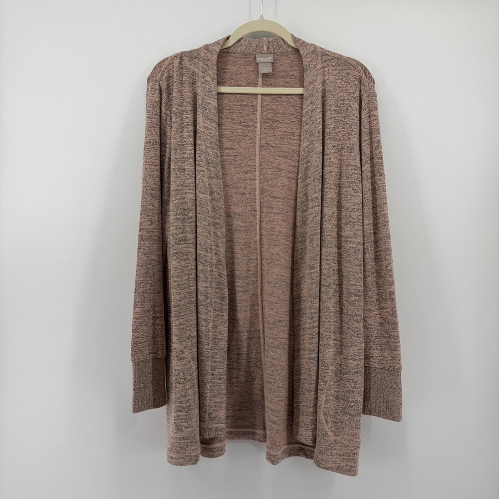 Chico's Zenergy Womens Size 8/10 Pink Cardigan Open Front Space Dye Pocket